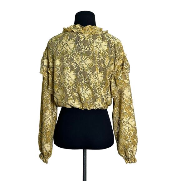 Zara yellow mustard floral lace long sleeves crop top size S - Picture 2 of 8